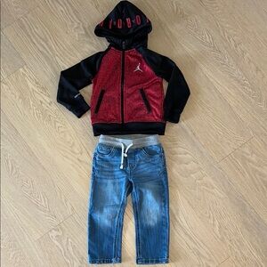 Jordan Red and Black Hoodie 2t with Cat & Jack Jeans 2t Set